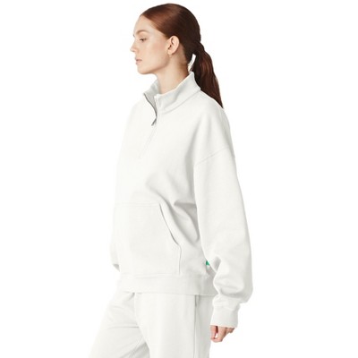 Future Planet Womens Saturn Premium 1/4 Zip Fleece Lined Soft Cotton Pullover Sweatshirt Loose Fit White