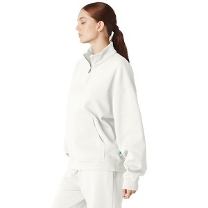 Future Planet Womens Saturn Premium 1/4 Zip Fleece Lined Soft Cotton Pullover Sweatshirt Loose Fit White - 1 of 2