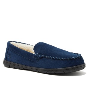 Lands' End Men's Wide Width Fuzzy Lined Suede Moccasin Slippers - 1 of 4