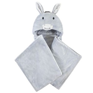 Hudson Baby Infant Hooded Animal Face Plush Blanket, Donkey, One Size - 1 of 2