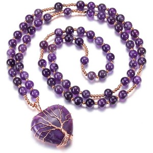 Wire Wrapped Amethyst Necklace Life Tree Gemstone Healing Jewelry Gift - 1 of 4