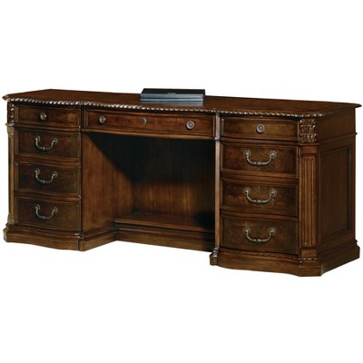 Traditional Walnut Executive Desk with Keyboard Tray and Filing Cabinet