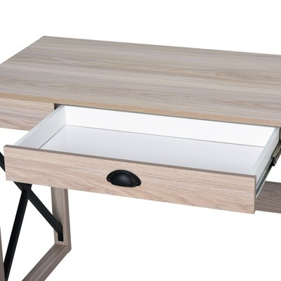 Black Wood X-Frame Computer Desk with Drawer