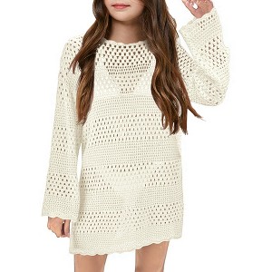 Girl Swimsuit Crochet Swim Cover Up Summer Bathing Suit Swimwear Knit Pullover Beach Dress - 1 of 4