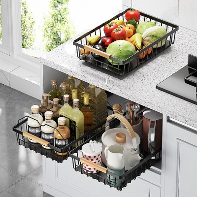 WhizMax Pull Out Cabinet Organizer, No Drill Pull Out Shelves For Cabinets Multifunctional Sliding Mesh Cabinet Basket For Kitchen Pantry Bathroom Bedroom — фото 3