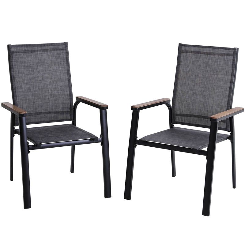 2pk Aluminum Patio Arm Chairs with Wooden Armrests - Captiva Designs, 3 of 8