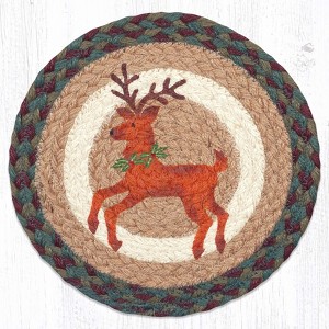 Earth Rugs Sustainable Holiday Table Mat – Round Jute Trivet with Reindeer Motif - 1 of 3
