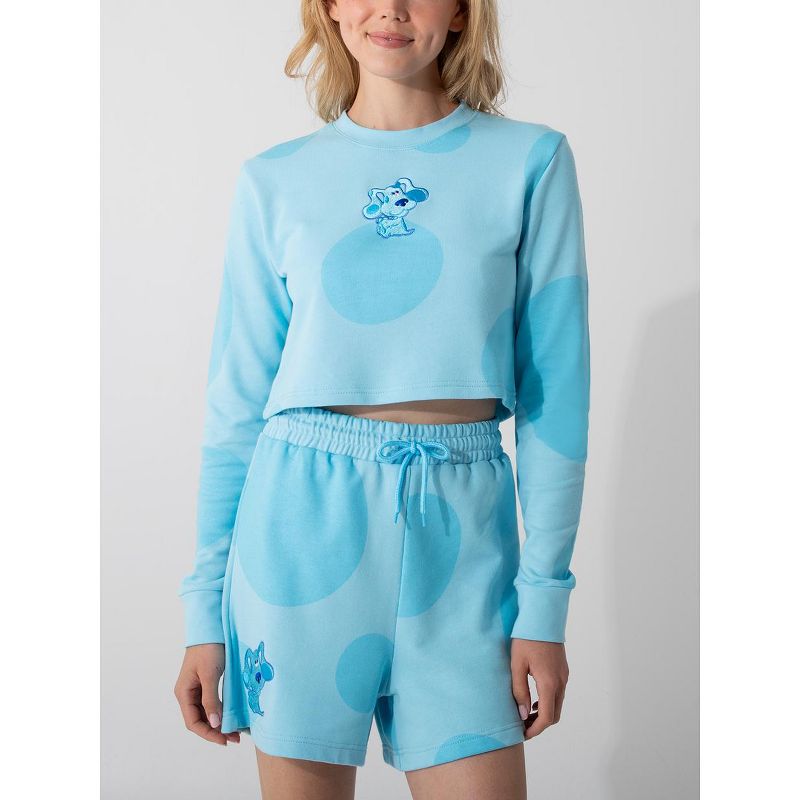 Blues Clues Embroidered Character Art Long Sleeve Blue Adult Crop Top, 3 of 5