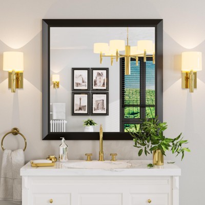 Apmir High-Strength Tempered Glass and Aluminum Alloy Framed French Cleat Mounted Wall Decor Mirror in matte black with 5-Year Warranty
