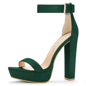 Allegra K Women's Open Toe Platform High Block Heel Ankle Strap Sandals - 1 of 4