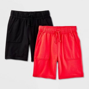 Boys' 2pk Adaptive Knit Shorts - Cat & Jack™ Black/Red - 1 of 3