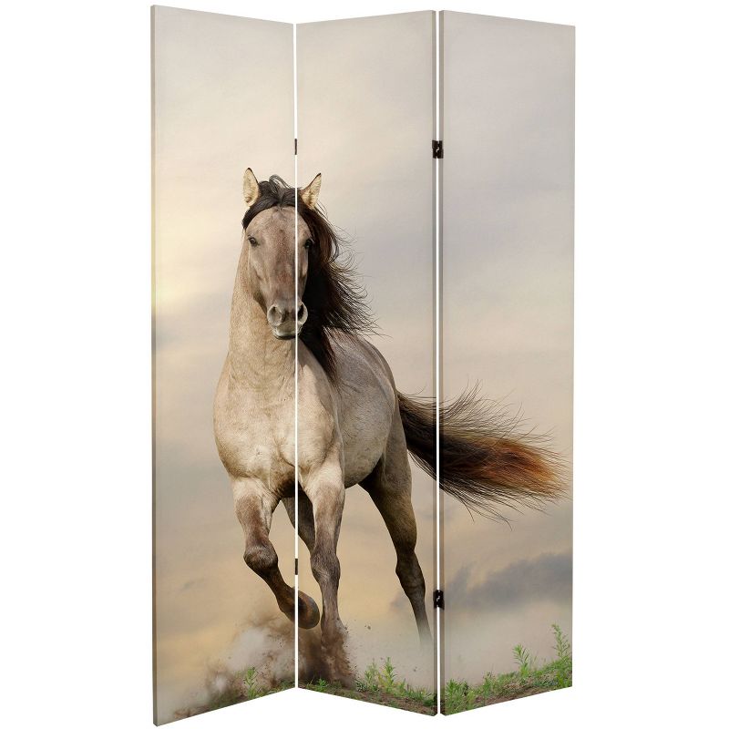 6&#34; Double Sided Galloping Horses Canvas Room Divider - Oriental Furniture, 3 of 8