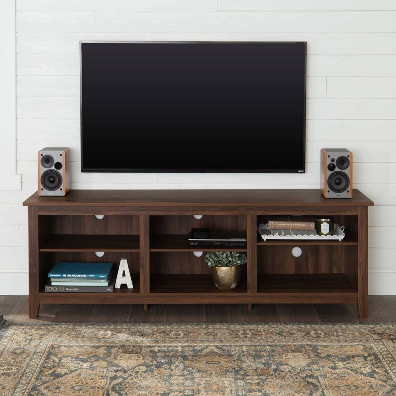 Transitional 6 Cubby Wood Open Storage Wood TV Stand for TVs up to 80"- Saracina Home, 6 of 16