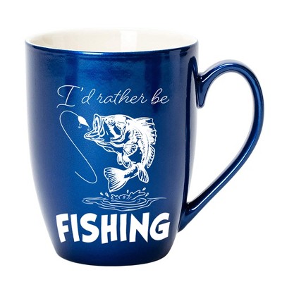 Elanze Designs I'd Rather Be Fishing Navy Blue 10 Ounce New Bone China ...
