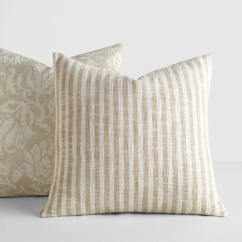 2-Pack Yarn-Dyed Patterns Natural Throw Pillows - Becky Cameron, Natural Yarn-Dyed Bengal Stripe / Distressed Floral, 20 x 20, 6 of 9