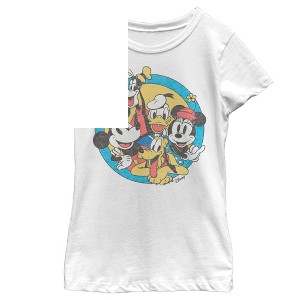 Girl's Disney Mickey & Friends Retro Circle Distressed T-Shirt - 1 of 4
