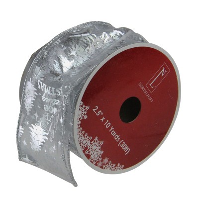 Northlight Club Pack of 12 Silver Wired Christmas Words Craft Ribbon Spools 2.5" x 120 Yards Total