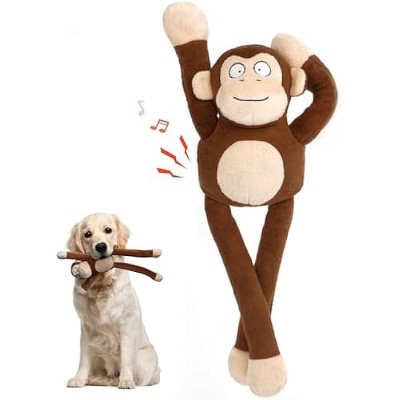 Squeaky Dog Toys with Crinkle Paper Durable Tug of War Monkey Plush Dog Toy with Soft Fabric for Small Middle and Large Dogs