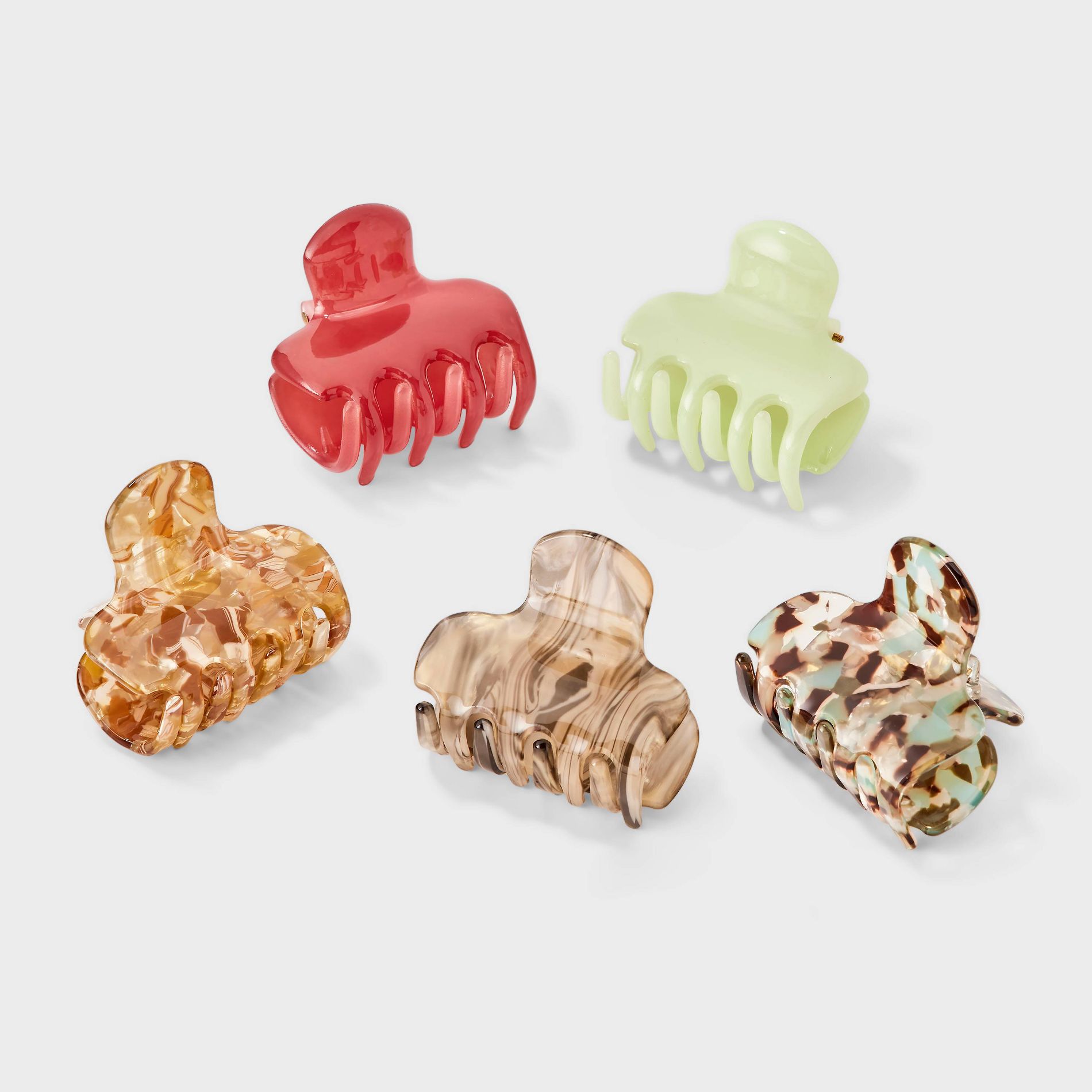 Marble Clear Mini Variety Claw Hair Clip Set 5pc - Universal Thread™ Red/Mint Green