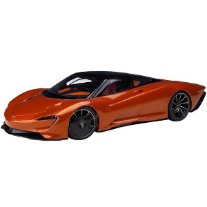 McLaren Speedtail Volcano Orange Metallic with Black Top and Suitcase Accessories 1/18 Model Car by Autoart - 1 of 4