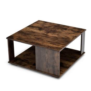 Tangkula 2-Tier Square Coffee Table w/ Storage Industrial Center Table for Living Room