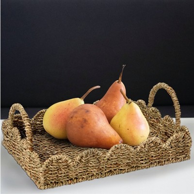 Natural Seagrass Rectangular Decorative Tray with Scalloped Edge
