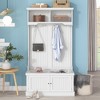 4 in 1 Hall Tree with Bench, Multi-functional Coat Rack with 4 Hooks & Storage Cabinet 4M - ModernLuxe - 2 of 4