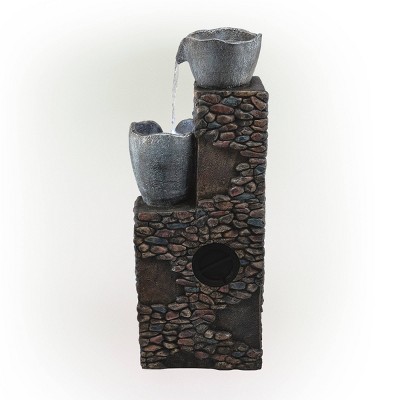 42" Gray Polyresin 4-Tier Outdoor Fountain with LED Lights