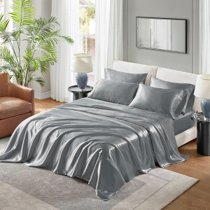 Sapphtopaz Luxury Satin Comforter Set, Bedding Set Fitted Sheet Set with 1 Flat Sheet,1 Fitted Sheet,2 Pillowcase, Machine Washable - 1 of 4