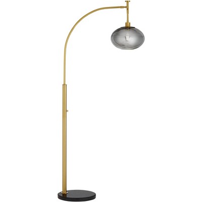 Pacific Coast Lighting Mid Century Modern 69" Tall Standing Floor Lamp Curved Arc Gold Metal Living Room Bedroom House Reading Office Orb Gray Shade