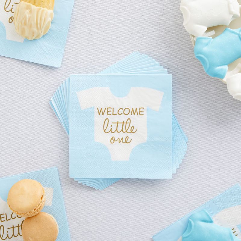 Blue Panda 100-Pack Baby Shower Napkins for Boy - "Welcome Little One" Baby Boy Party Decorations (Light Blue, 5x5 In), 2 of 7