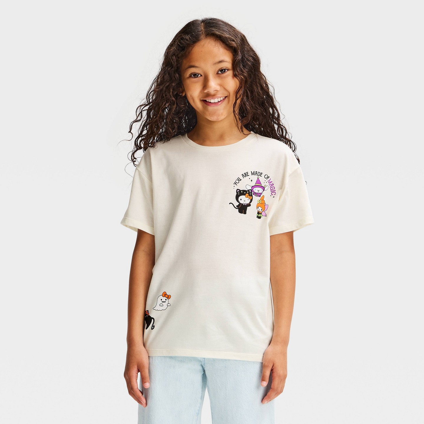 Футболка Sanrio Hello Kitty Halloween Oversized Front and Back Graphic T-Shirt - Cream XL Plus для девочек, цвет: Кремовый — фото 3