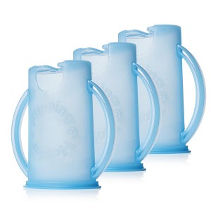 Flipping Holder Food Pouch Holder No Squeeze, flips over to hold drink boxes and juice pouches, easy grip handles and lid (Blue 3-Pack) - 1 of 4