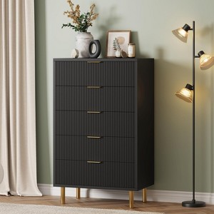 Dresser, Modern 5 Drawer Dresser for Bedroom with Gold Handle and Large Drawer, Wood Double Chest of Drawers and Storage Organizer - 1 of 4