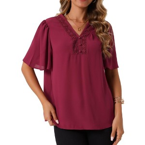 INSPIRE CHIC Women's Dressy Chiffon V Neck Casual Summer Short Sleeve Tunic Shirts - 1 of 4