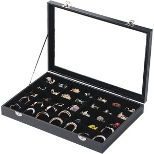 Black Velvet Jewelry Display Tray with Lid, Organizer Storage Case for Necklaces, Bracelets, Rings, and Beads - 1 of 4