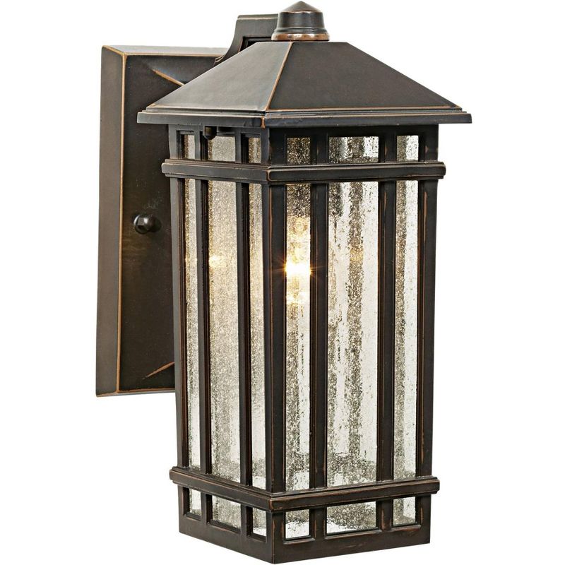 Kathy Ireland Sierra Craftsman Mission Outdoor Wall Light Fixture Rubbed Bronze 10 1/2" Frosted Seeded Glass Panels for Post Exterior Barn Deck House, 1 of 10
