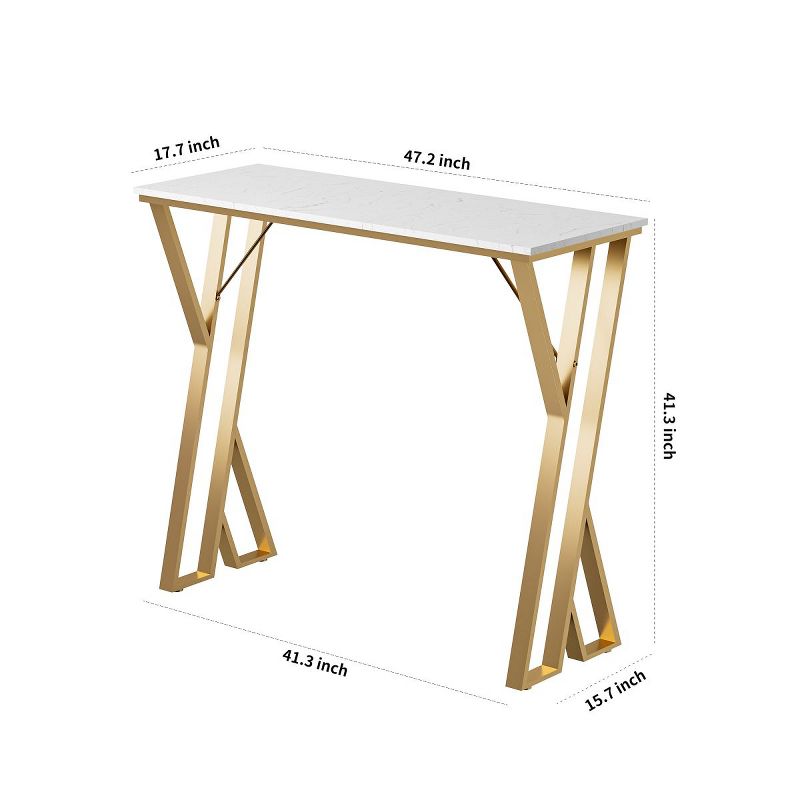 Modern White Kitchen Bar Height Dining Table Wood Breakfast Pub Table with Gold Base-Maison Boucle, 4 of 9