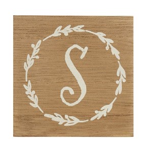 Monogram R Distressed White Wreath 3 x 3 MDF Decorative Wall and Tabletop Sign Plaque - 1 of 4
