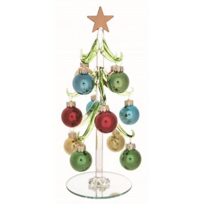 Transpac Glass Multicolor Christmas Tree with Mini Ornaments Accent