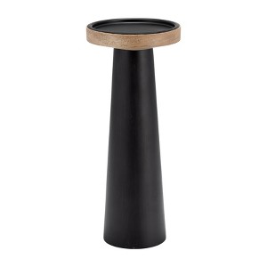 Black Mango Wood & Iron Pillar Candle Holder - Rustic Modern Taper Candle Stand - Decorative Home Accent for Living Room, Bedroom, Office - 12" Black - 1 of 4