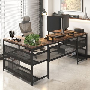 U-shaped Desk with Shelve and LED lights, Sit Stand Home Office Desk, Reversible L Shaped Home Office Desk with File Drawer-The Pop Home - 1 of 4