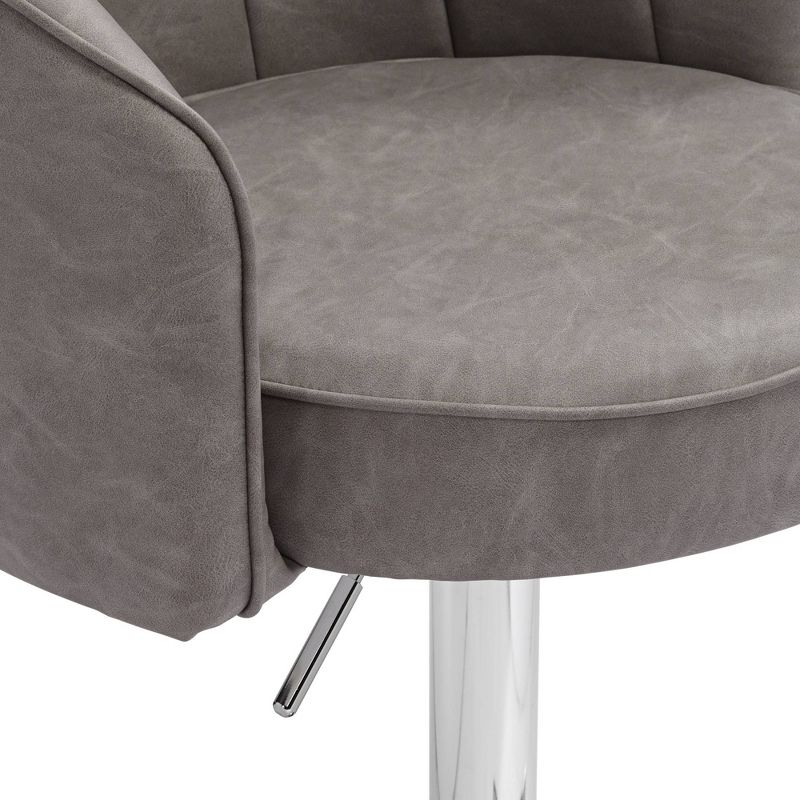 Studio 55D Chrome Swivel Bar Stool 31" High Modern Gray Faux Leather Tufted Cushion with Backrest Footrest Kitchen Counter Island, 4 of 10