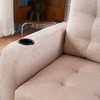 Cotton & Linen Upholstered Armchair Sofa with Storage Ottoman & Cup Holders - 2 of 4