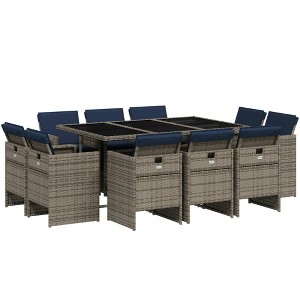vidaXL Patio Dining Set of 10 Grey Poly Rattan 10-Seater Foldable - 1 of 4