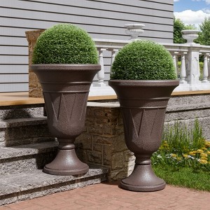 FONTOI 2 Pack Planters with Scalloped Rim, Outdoor Indoor Planters, Flower Plant Pots for Garden, Patio, Backyard, Porch, Brown, 15.75"*23.62"*15.75" - 1 of 4