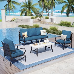 Captiva Designs 4 PCS Metal Patio Furniture Conversation Set with Coffee Table for Garden Porch Backyard - 1 of 4