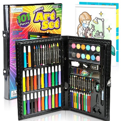 ArtCreativity 101 Piece Deluxe Art Set For Kids - Watercolor, Crayons, Colored Markers, Color Pencils and More & Bonus Coloring Book