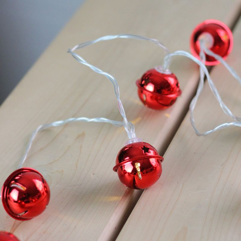 Northlight 8ct Battery Operated LED Jingle Bell with Star Cut-Outs Christmas Lights Red - Clear Wire, 2 of 4