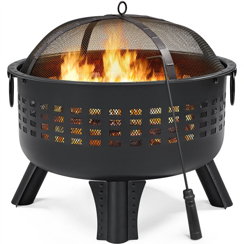 Yaheetech 25in Fire Pit for Outdoor Wood Burning Fire Bowl with Spark Screen, Poker for Backyard, Patio, Garden, Camping, 2 of 8